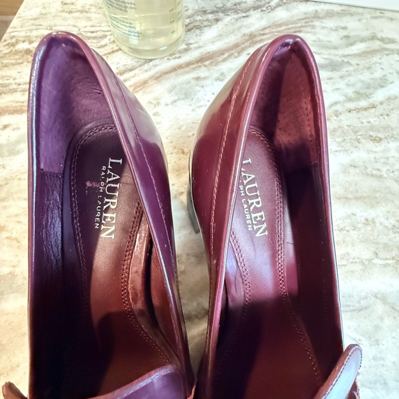 Lauren Ralph Burgundy Leather Heeled Loafers RLL Hardware NWOT women’s size 9B - Picture 11 of 12
